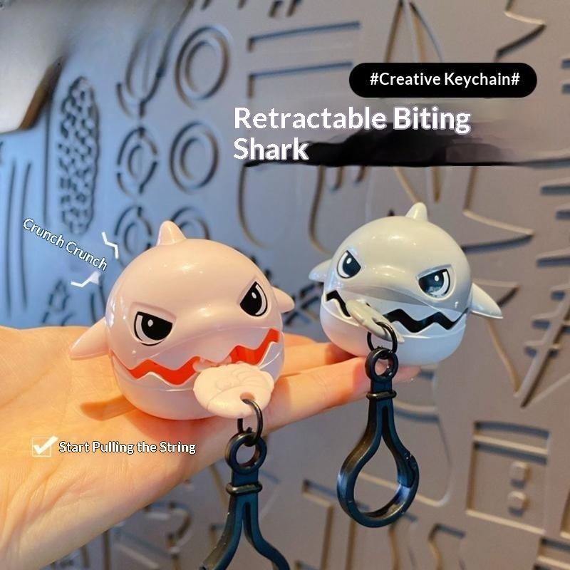Pull String Biting Shark Keychain Funny Stress Relief Fidget Toy Cute Shark Pendant For Backpack Bag Decor Car Key Accessories
