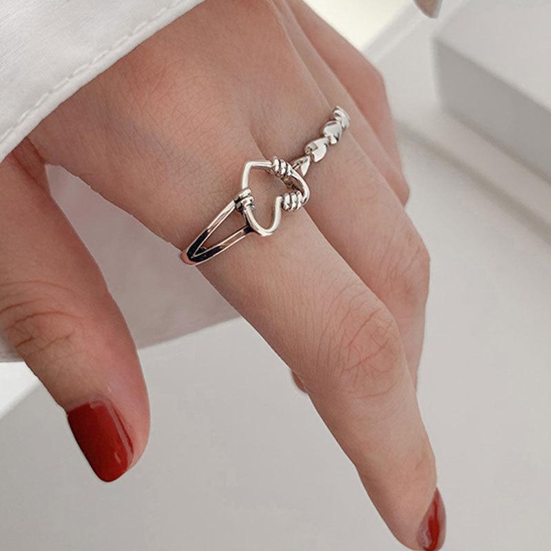 Beautiful Silver 925 Vintage Heart Open Ring For Women Adjustable Stylish Jewelry Finger