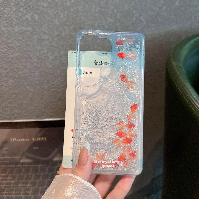 Für Samsung Galaxy S26 Ultra S25 Plus S24 Handyhülle 3D Goldfisch Bling Dynamisches Flüssig-Glitzer-Treibsand Klare Fließende Stoßfeste Rückseite
