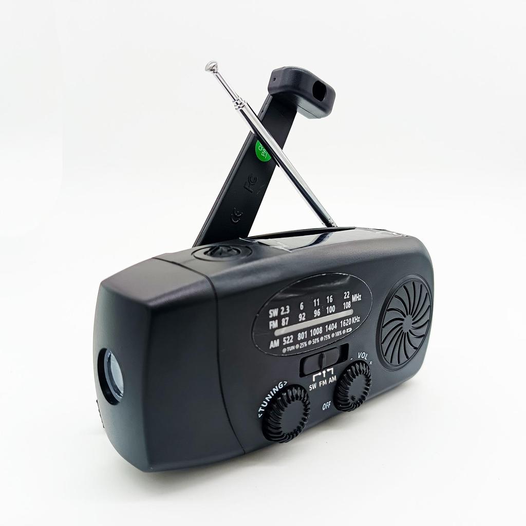 Solar-Powered Emergency Radio and Flashlight with Quick Charge & Hand Crank, featuring a Portable Large Speaker