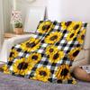 1pc Heavyweight Flannel Blanket - Thick All-Season Soft Throw with Black & White Sunflower Pattern for Couch Bed Camping