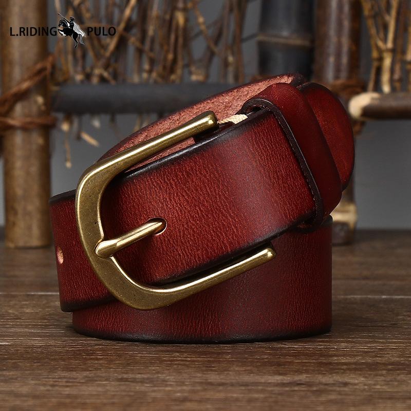 Copper Buckle Belt Men's Genuine Leather Pin Buckle Pure Cowhide Retro Versatile Korean Style Casual Belt