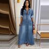 Women Long Denim Shirt Dress Lapel Long Sleeve A Line Maxi Dress Vintage Washed Single Breasted Casual Fall Dress
