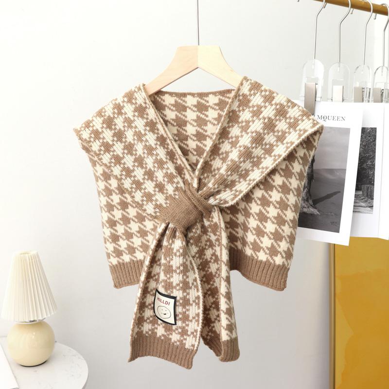 Koreański Sweter z Czystego Koloru Ciepły Szal Zimowy Damski Bluzka Ramiona Fałszywy Kołnierz Peleryna Wiązany Szalik Ochraniacz Na Szyję Szalik Dla Kobiet