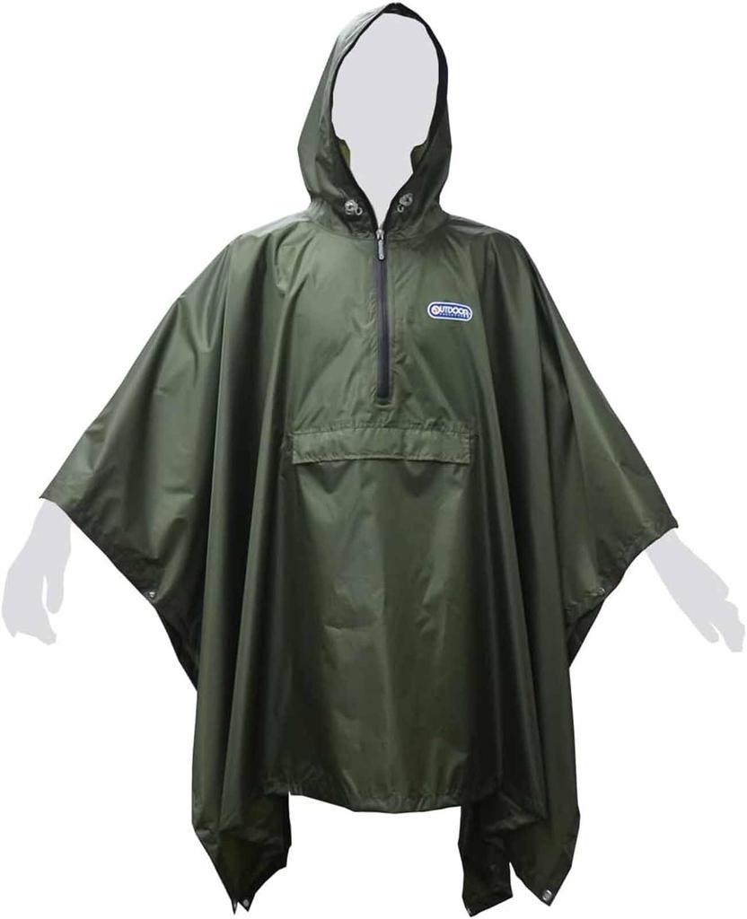 OUTDOOR PRODUCTS Waterproof Rain Poncho, Versatile, 5-in-1, One Size Fits Most (145-185cm), Khaki