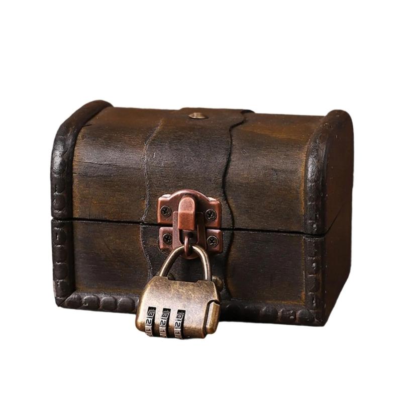 Vintage Wooden Treasure Chests Lockable Jewelry Storage Box Antique Style Decorative Organizers for Home Bedroom Decors