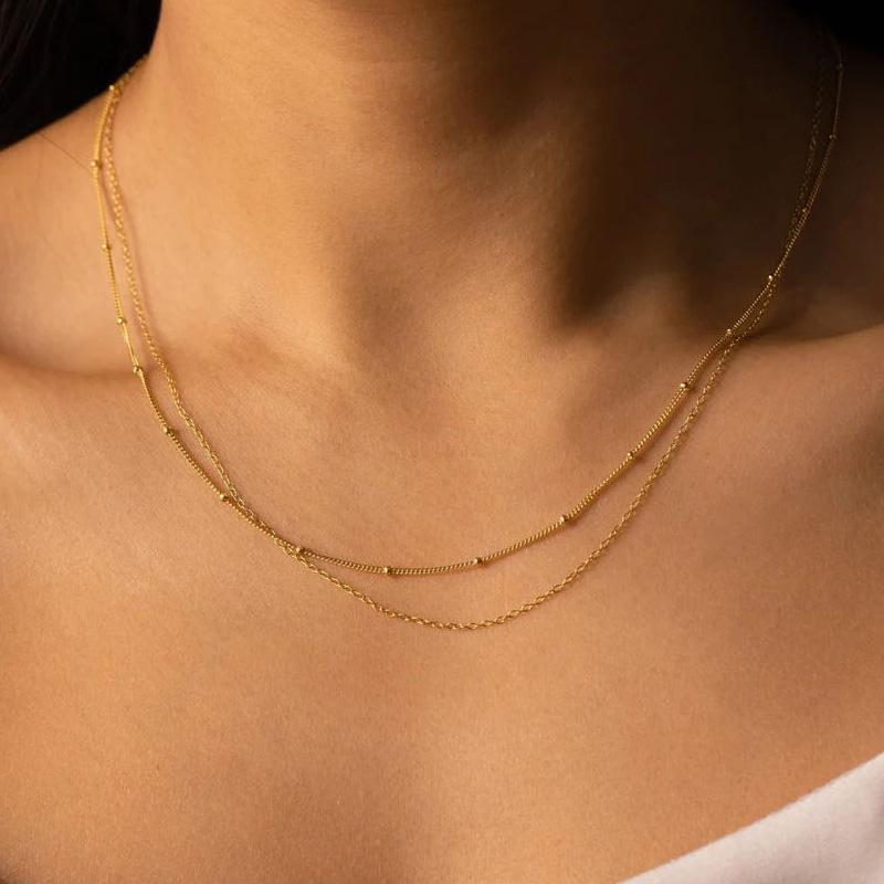 316L Stainless Steel Chain Necklace Women Girls,Stacked Necklace, Thin Link Simple Jewelry for Everyday