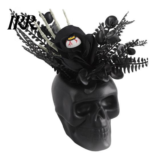 Spooky Skull Figurine Figurine, Black Red Rose Creepy Eyeballs Skeleton Halloween Lightweight Decoration Table Centerpiece for Tabletop, Desk, Mantel,