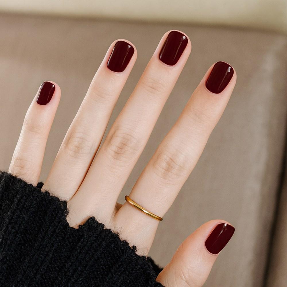 Trend Guide Short Nail Stick-on Tips Round Short Type 24 pcs 1 pcs ST108-Dark Red