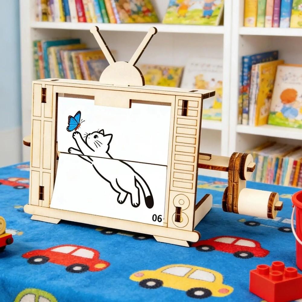 Educational STEM Science Toy Wooden DIY Assembly Toy Hand Cranked Animation Machine  For Children