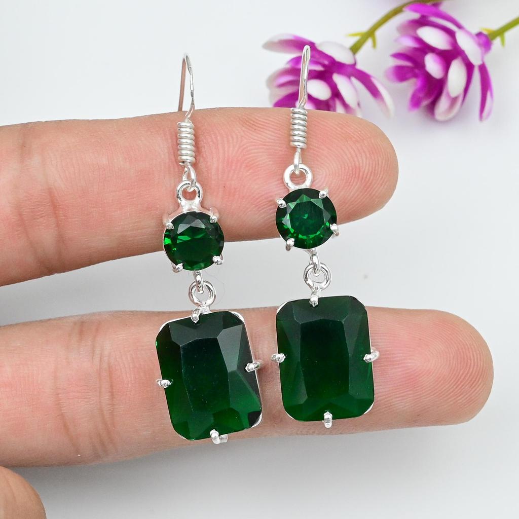 Chrome Diopside Handmade Gemstone Earrings, 925 Solid Sterling Silver Earrings, Unique Design Jewelry Earrings
