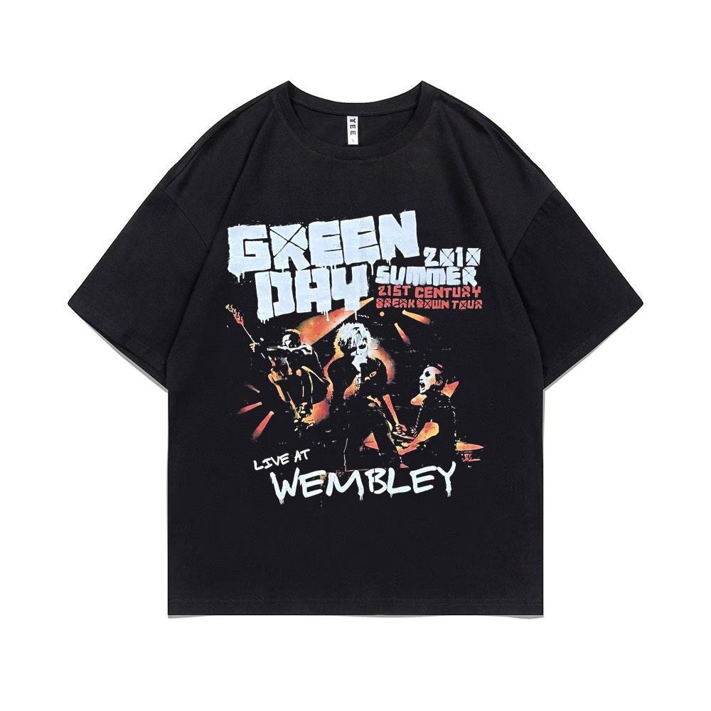 Rare Punk Band Green Day Live At Membley T-shirts Men Women Vintage Gothic Rock Tshirt Men's Cotton Casual Oversized T Shirts