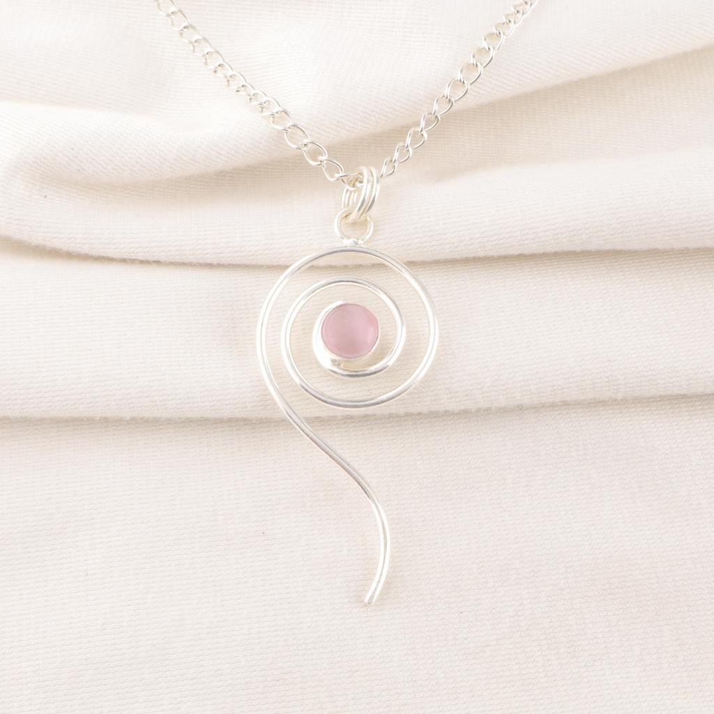 Pink Cat's Eye Gemstone Jewelry, Handmade 925 Sterling Silver Pendant, Attractive Silver Chain Pendant For Wedding Gift