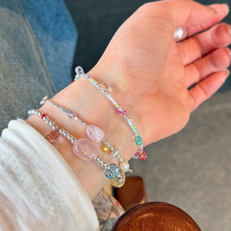 Sterling Irregular Crystal Pearl Charm Bracelet Women Minimalist Handmade Fashion Stackable Accessory
