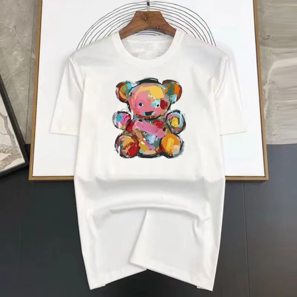 Men's Summer T-shirt Luxury Cartoon Color Painting Bear Print Summer Wear Streetwear Tops Shirt 100% Cotton Short Sleeve Tees