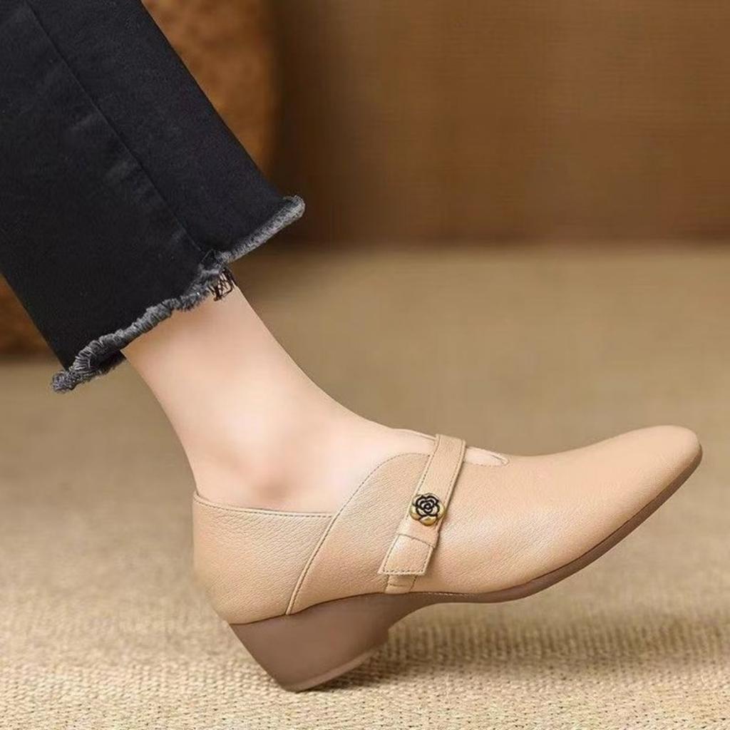 Zapatos de Tacón Cómodos de Punta Afilada para Mujer, Otoño Nuevos Zapatos de Suela Blanda, Zapatos de Cuero Pequeños, Zapatos de Un Pie