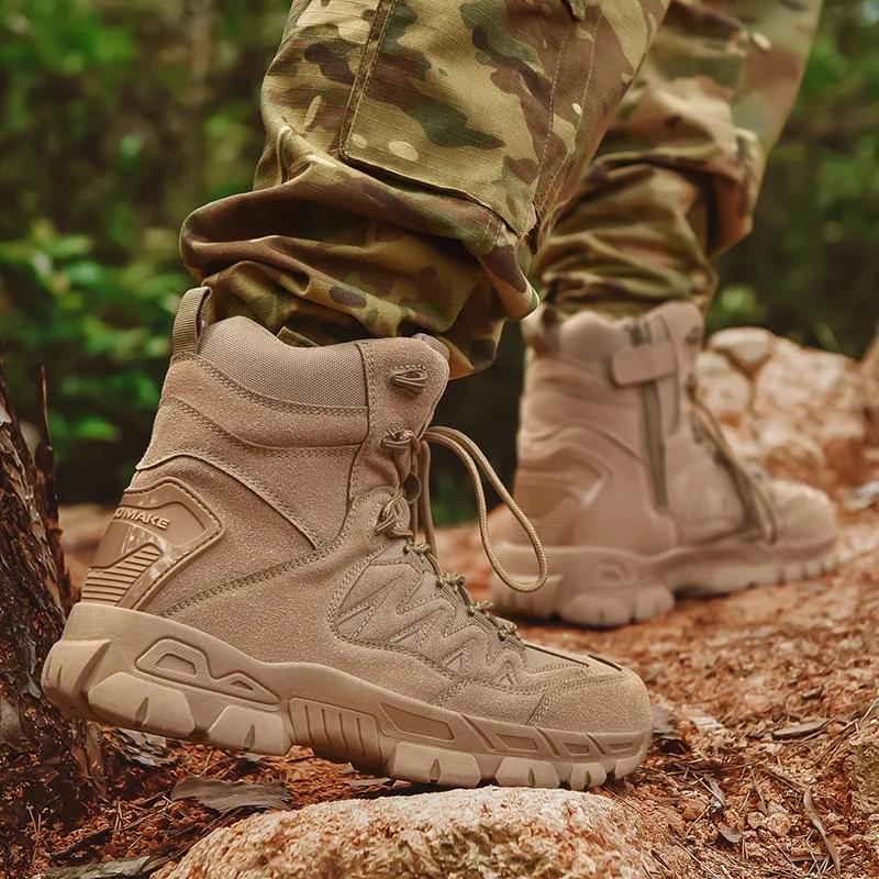 New Men Hunting Hiking Shoes Desert Waterproof Tactical Boots High Quality Ankle Unisex Lace Up Army Boot Brand Climbing Shoes