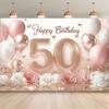 Embalaje de pancarta de fondo para fotografía - Tema de globos rosas alegres "50º Cumpleaños" tela plana 2D fiesta de cumpleaños