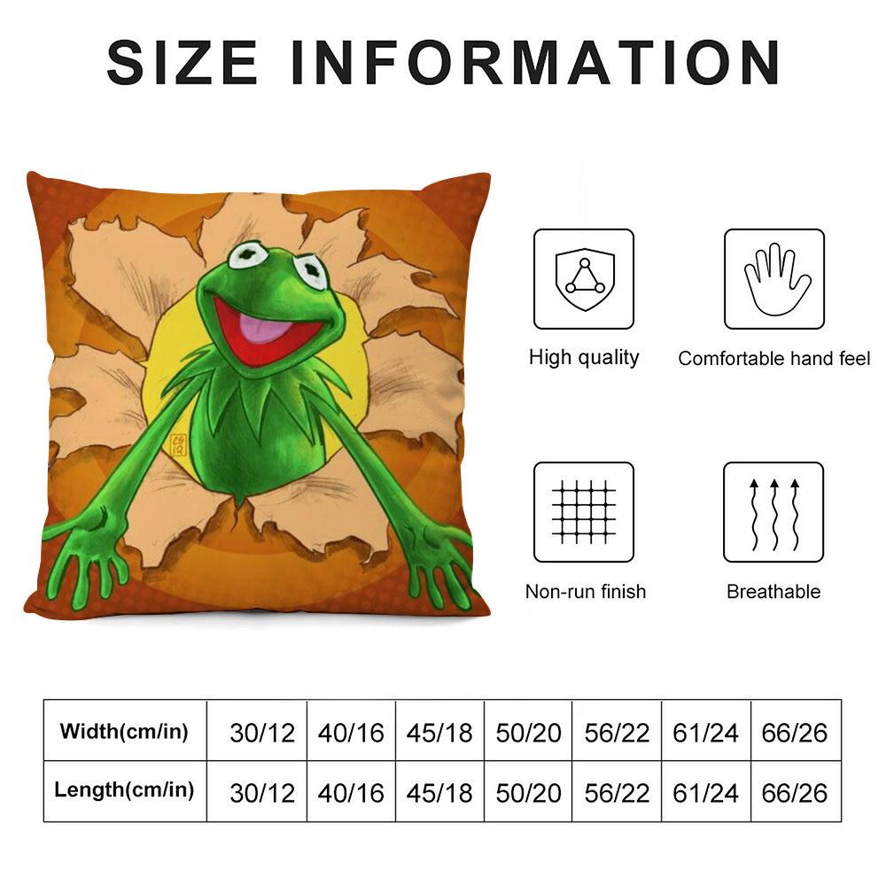 Funny K-Kermit The Frog Cushion Cover Soft Plush Fabric Double-Sided Printed Sofa Cushion Cover For All Seasons Home Decor Gift