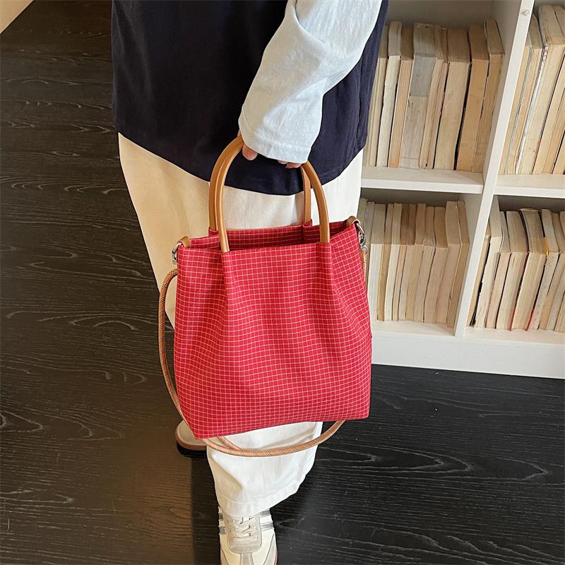 Vintage Plaid Tote Bag Women's Handbag Commuter Large Capacity Shoulder Bag