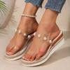 Fashion Transparent PVC Wedge Sandals for Women Summer 2025 Fashion Pearl Decor Platform Slippers Woman Lightweight Casual Beach Shoes