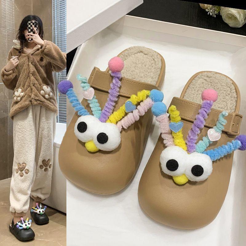 2025 Autumn and Winter New Thick-soled Toe Toon Cartoon Small Cotton Slippers Wool Slippers Women's Wear Toe Flip-flops