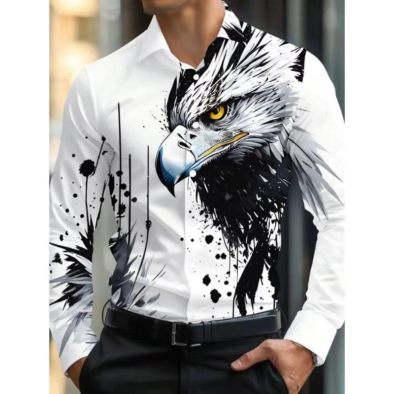 Men's long sleeved shirt with printed collar button up cardigan shirt, new fashionable men's top, trendy street daily wear