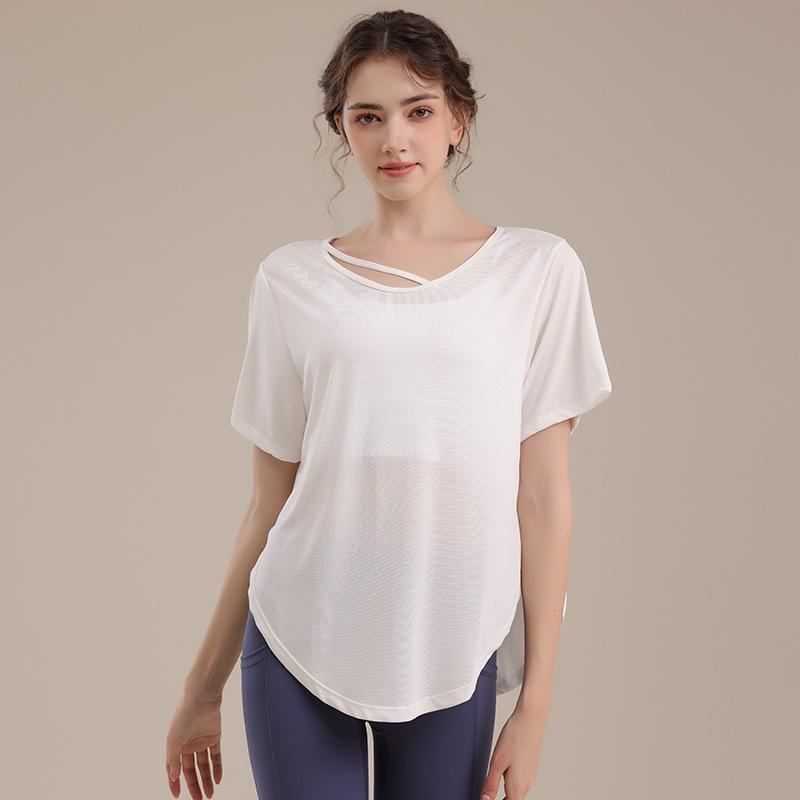 Women's Summer Loose Fit Sport Cover-up Yoga T-Shirt - Breathable, Sweat-wicking, Short Sleeve Fitness Top