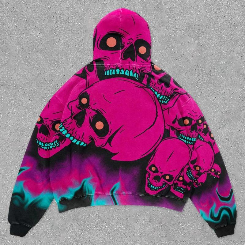 2025 new American retro skull skeleton series 3D digital printing trend hoodie sweater