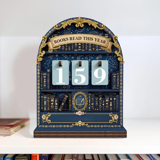 Book Read This Year Counter Track Up to 999 Book Wooden Annual Reading Goal Challenge Tracker with Number Signs Bookshelf Decoration Book Lovers Gift