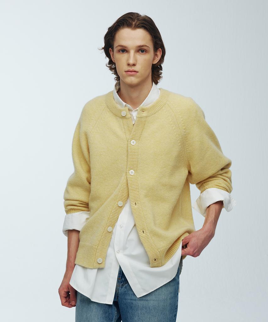 Knitted Shaggy Dog 100% Wool Round Cardigan Yellow