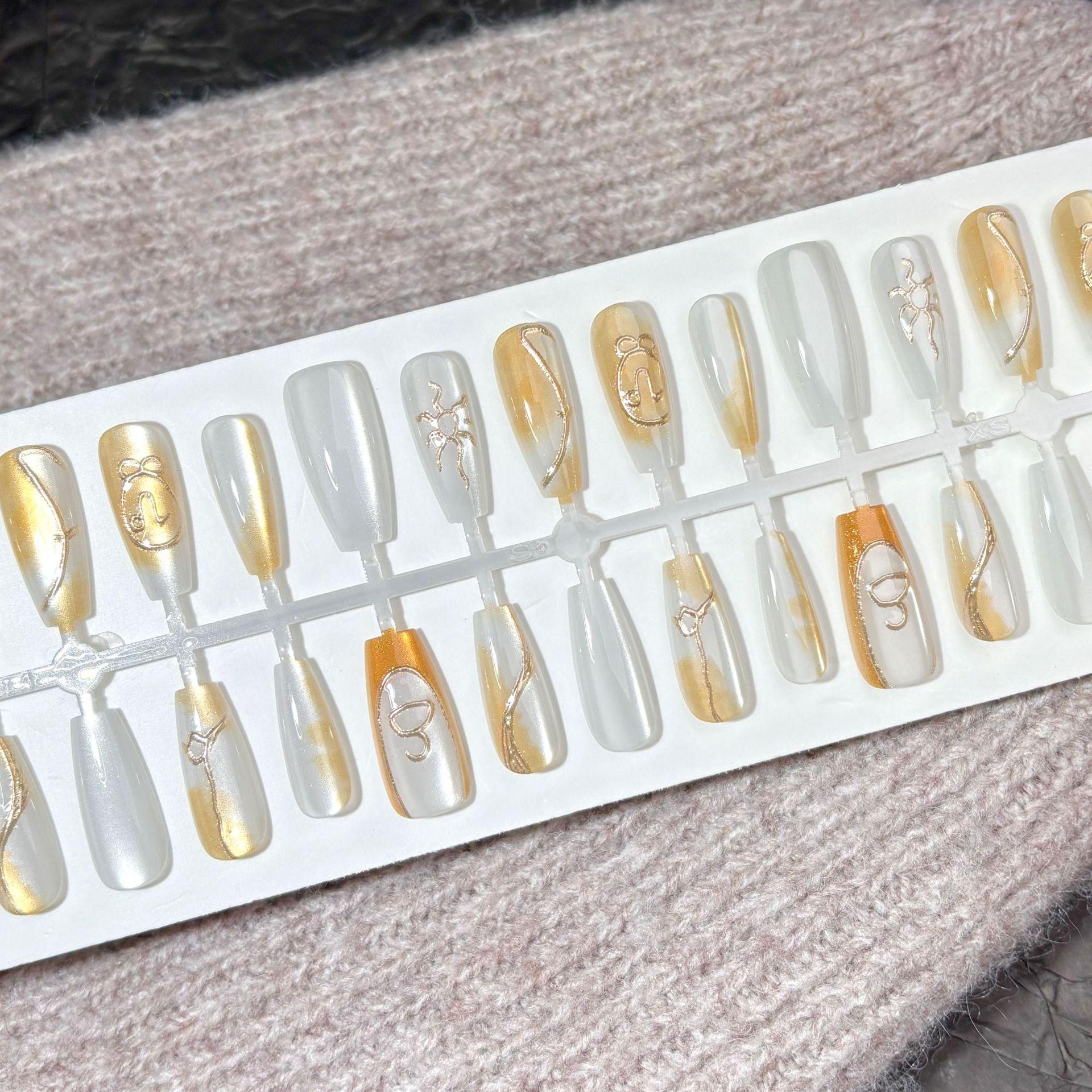 

Leo Yellow Ombre Cat Eye Nail Art Patches with Gilded Constellation Design