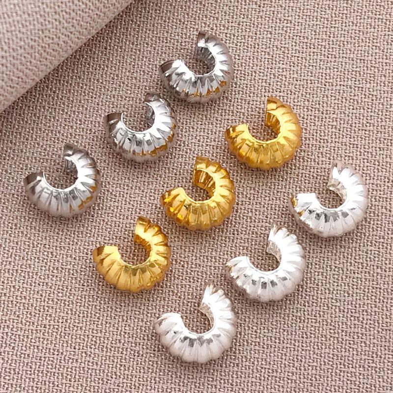 10Pcs 4Mm 18K Copper Plated Genuine Golden Thick Silvery Pattern Crescent End Buckle, Diy Jewelry Making Accessories