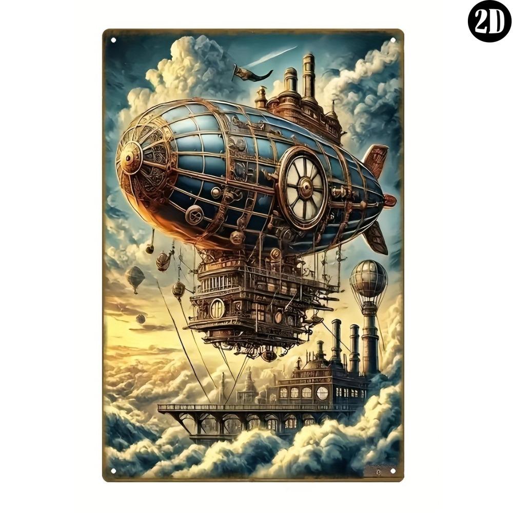 

Vintage Steampunk Ship Wall Art with Clock x Inch Metal Sign for Home Decor Cafe Outdoor Durable Iron Sea Decor Gift 20x30cm