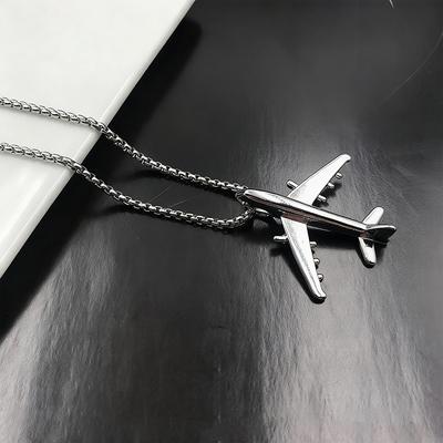 Hip Hop Punk Style Titanium Steel Airplane Pendant Necklace Neutral Cool Personalized Sweater Chain Daily Zircon Gift