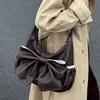 Bow-knot Lace Shoulder Bag Vintage Coffee-colored Large Capacity Handbag Y2k Hot Girl Bag Student Commuting Casual Crossbody Bag