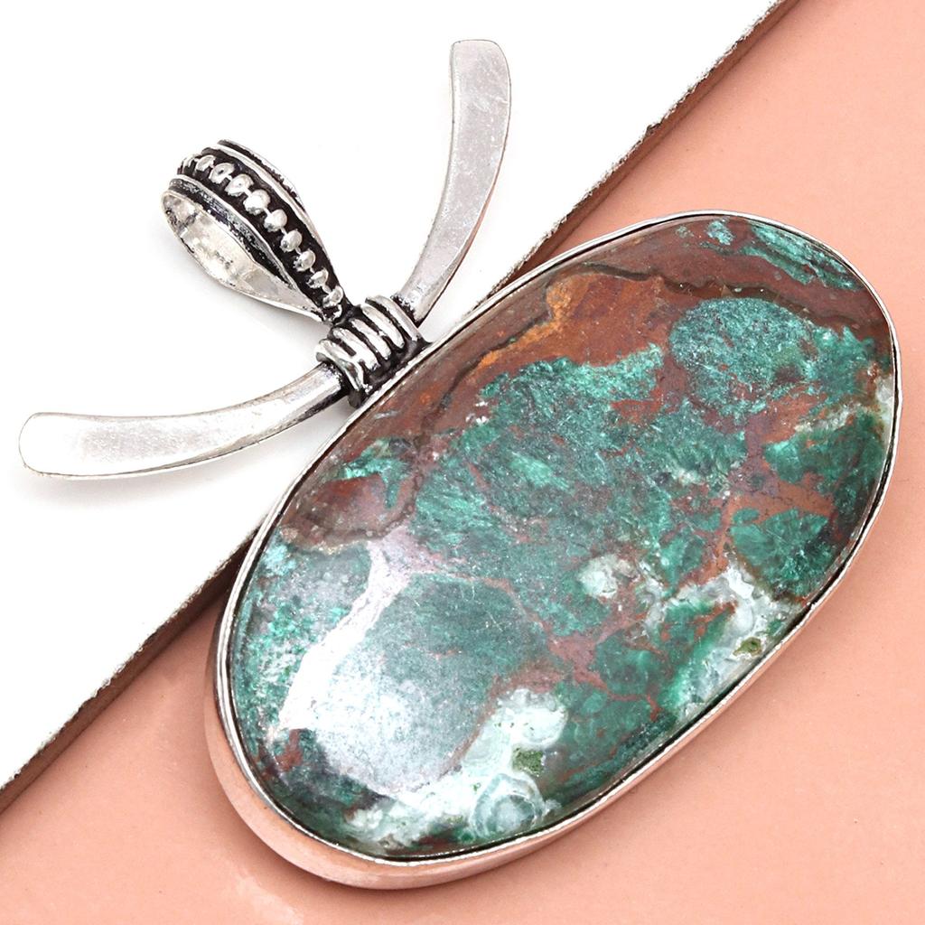 Chrysocolla Gemstone Handmade Women's Unisex Silver Jewelry Pendant 1.75