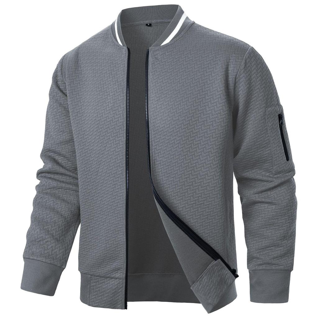 Men's Zipper Stand Collar Hoodie Jacquard Cardigan
