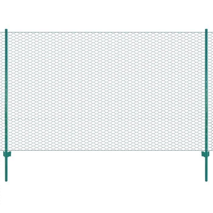 Clôture en grillage métallique - Maison Exclusive - 25 x 2 m - Acier enduit PVC vert - Poteaux 1,34/1,28 m