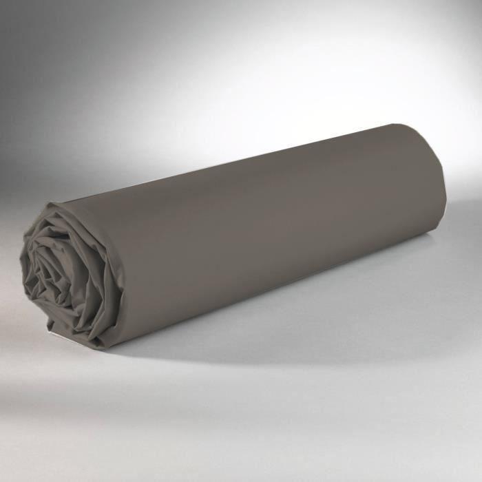Drap housse - 100% coton - Taupe - 90 x 190 cm - Lavable en machine - Uni