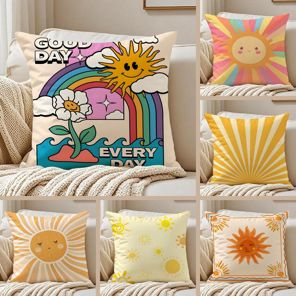 Cute Cartoon Sun Illustration Art Cushion Cover Pillowcase Antidustmite Living Room Sofa Decor Cushion Room
