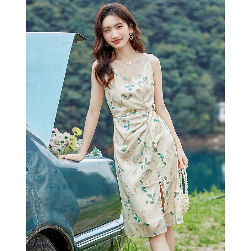 

Sishui Nianhua Women s Floral V-Neck A-Line Dress S