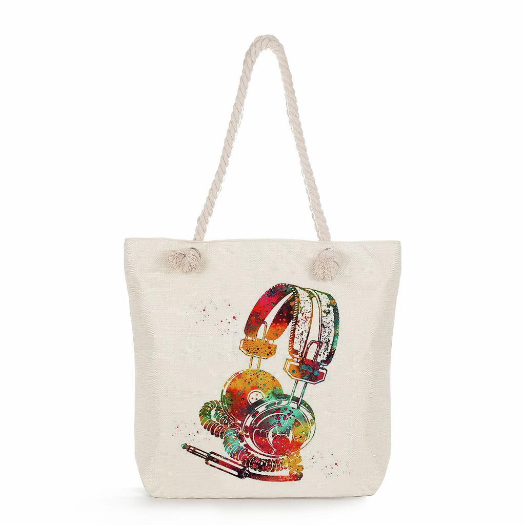 Multifunctional note Printed Thick Rope Shoulder Beach Bag Casual large capacity handbag 7611