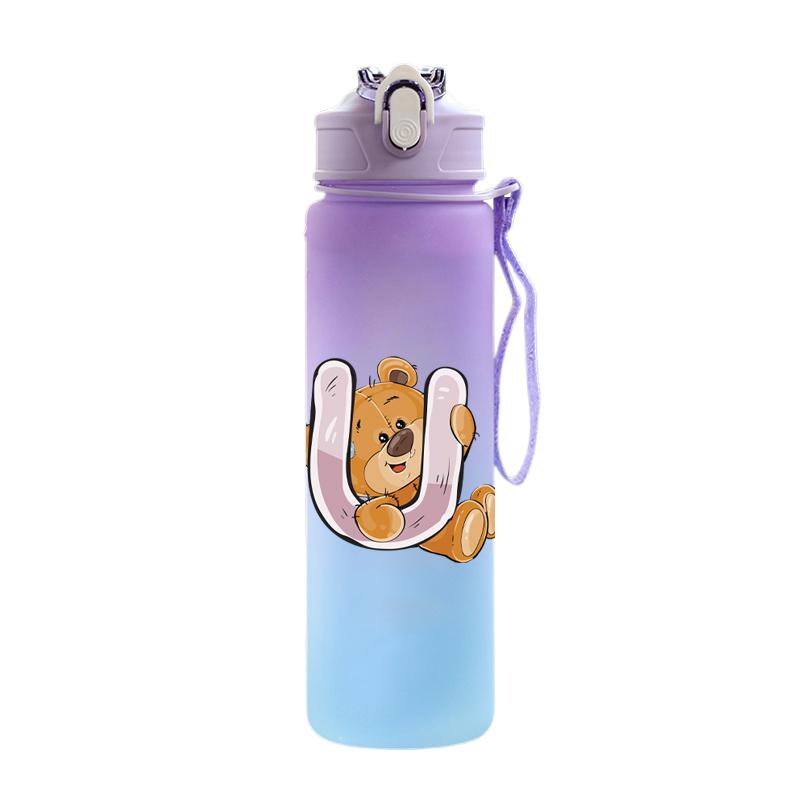 Cartoon Letter Printed Lovely A-Z 750ml Water Bottle Large Capacity Drinking Cup Portable Outdoor Sports Water Cup Children Gift