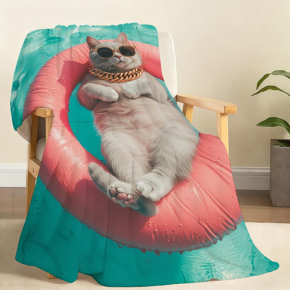 C-Cute Cat Lifebuoy Blanket Soft Throw Blanket for Home Bedroom Bed Sofa Picnic Travel Office Rest Cover Blanket Gift