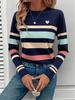 Women's Autumn Casual Tops, Long Sleeve T-Shirt With Color Block Patchwork Printed Pattern, Classic Design, Versatile, Comfortable Dusty Pink