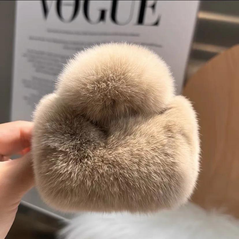 Otter Rabbit Fur Clip Korean Furry Hair Clip Cute Furry Shark Clip Headband Back of The Head Hair Clip Fashionable and Versatile