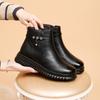 Shoes cotton shoes winter short boots non-slip warm velvet microfiber leather shoes medium and old winter women's shoes black