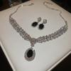 Silver Needle Cubic Zirconia Teardrop Pendant Necklace & Earrings Set - French Court Style, Light Luxury Jewelry for Versatile Elegance