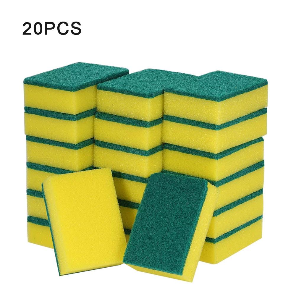 

20pcs Scouring Pad Double Sided Scrub Bowl Pot Cleaning Sponge Dish Washing Kitchen Tools Home Clean Supplies